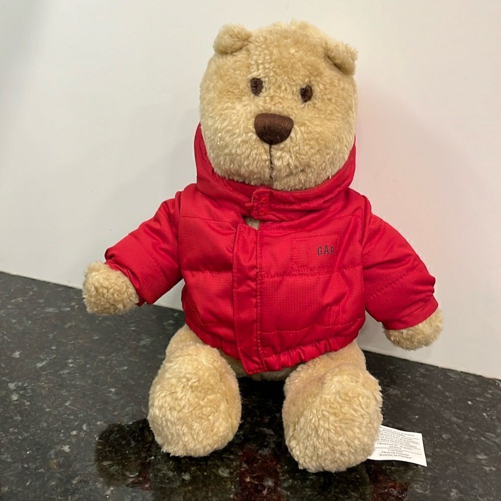 2004 GAP PLUSH BEAR WITH RED PUFFER JACKET. Size 15”